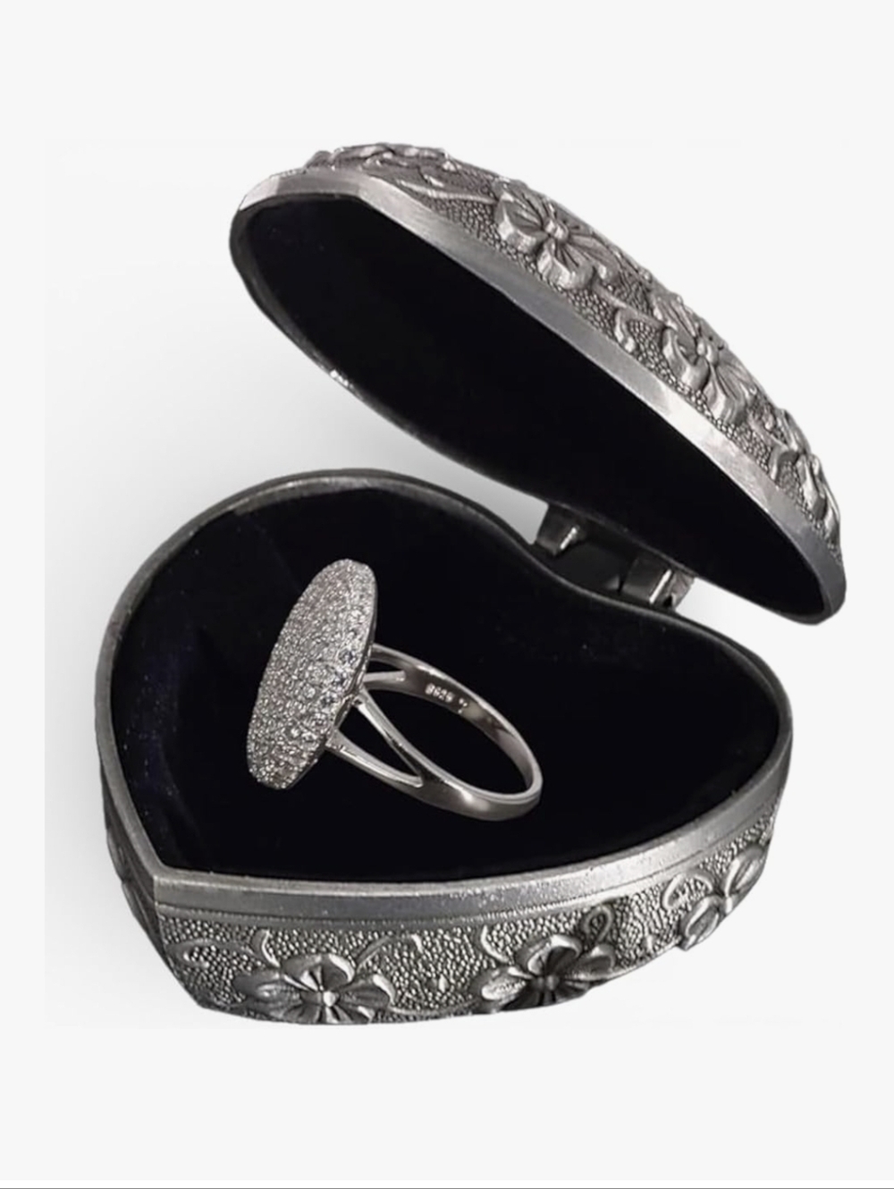 Bella Swan Sterling Silver Pavé Oval Ring & Heart Box